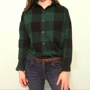Old Navy Green and Black Button Down Blouse Size XS